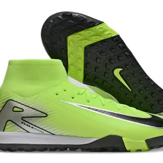 Nike Green Black High-Top Sock-Fit Collar Asymmetrical Lacing Turf Soccer Shoes