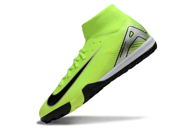 Nike সবুজ কালো হাই-টপ সক-ফিট কলার অসমমিত লেসিং টার্ফ সকার জুতা 3