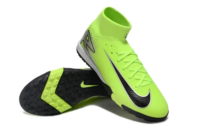 Nike সবুজ কালো হাই-টপ সক-ফিট কলার অসমমিত লেসিং টার্ফ সকার জুতা 4