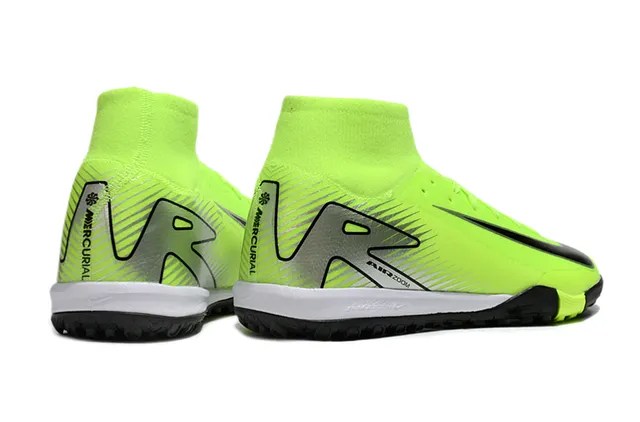 Nike সবুজ কালো হাই-টপ সক-ফিট কলার অসমমিত লেসিং টার্ফ সকার জুতা 5