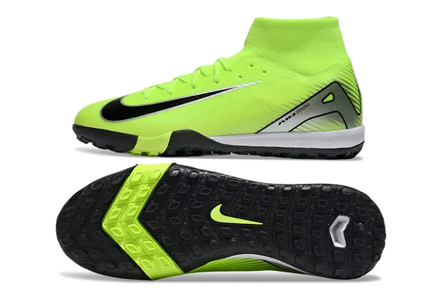 Nike সবুজ কালো হাই-টপ সক-ফিট কলার অসমমিত লেসিং টার্ফ সকার জুতা 6