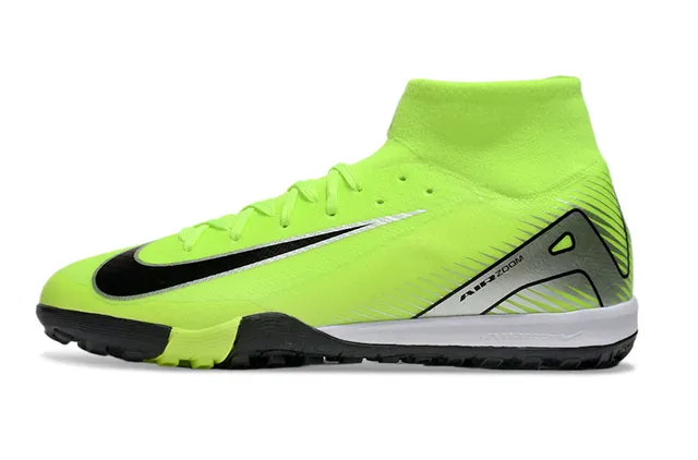 Nike সবুজ কালো হাই-টপ সক-ফিট কলার অসমমিত লেসিং টার্ফ সকার জুতা 7