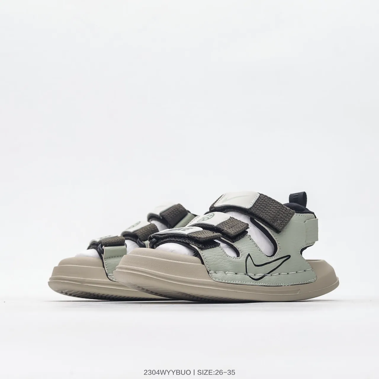 Nike Green Black Multi-Strap Adjustable Velcro Casual Sandals 22