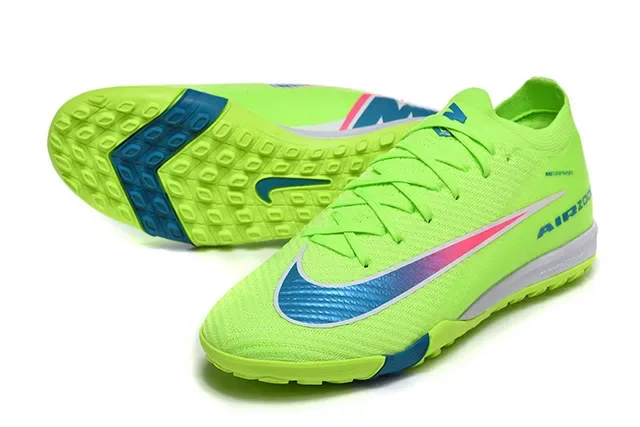 Nike Vert et Bleu Flyknit Low-Cut Silhouette Turf Chaussures de Football 6