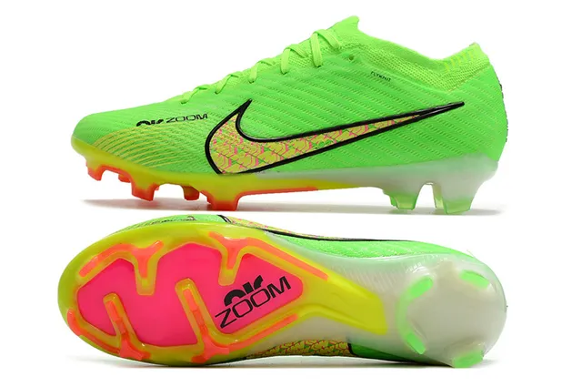 Nike Verde Rosa Neón Flyknit Upper Suela Translucida Tacón Firm-Ground Zapatos de Fútbol 2