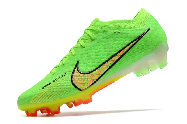 Nike Verde Rosa Neón Flyknit Upper Suela Translucida Tacón Firm-Ground Zapatos de Fútbol 4