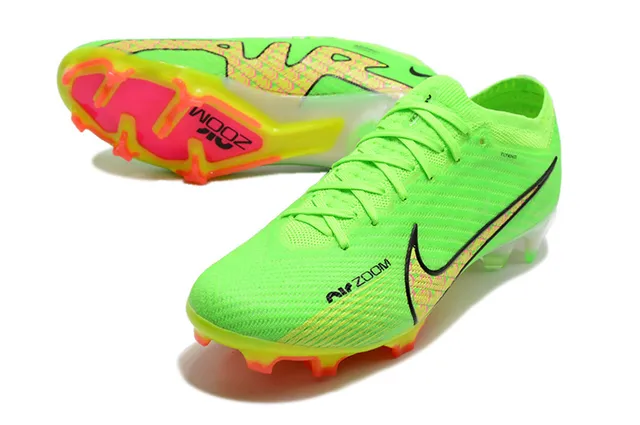Nike Verde Rosa Neón Flyknit Upper Suela Translucida Tacón Firm-Ground Zapatos de Fútbol 6