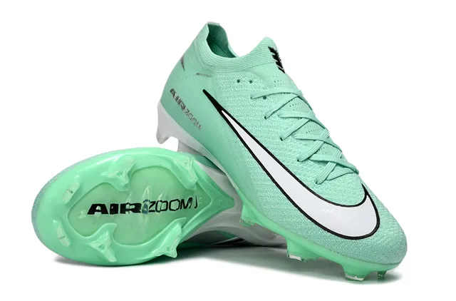 Nike Green White Knit Sock-Fit Upper Molded Conical Studs Firm-Ground Soccer Shoes 12