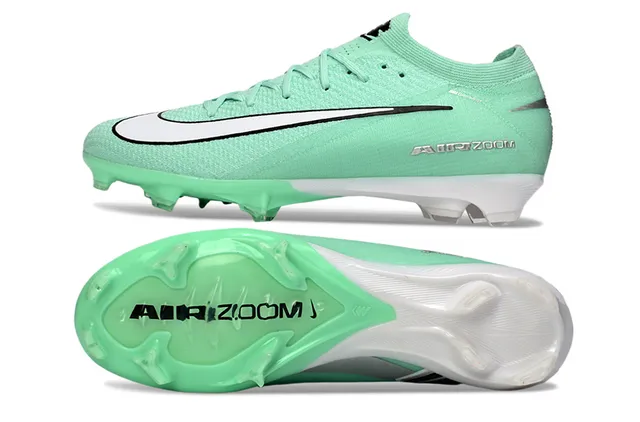 Nike Green White Knit Sock-Fit Upper Molded Conical Studs Firm-Ground Soccer Shoes 14