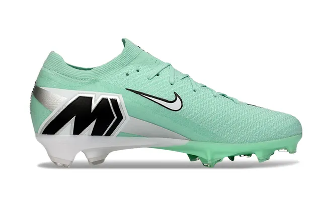 Nike Green White Knit Sock-Fit Upper Molded Conical Studs Firm-Ground Soccer Shoes 16
