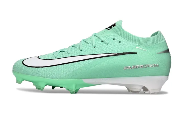 Nike Green White Knit Sock-Fit Upper Molded Conical Studs Firm-Ground Soccer Shoes 17