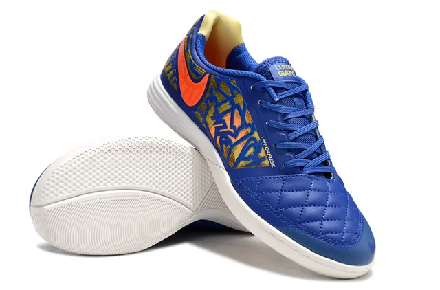 Nike Hyperfade Blue Orange Quilted Toe Graffiti-Print Mesh Overlay Indoor Soccer Shoes 4