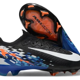Nike Mercurial Black Blue Orange Pixel Firm-Ground Soccer Shoes