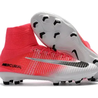 Nike Mercurial 高帮渐变粉白 钉钉草地足球鞋
