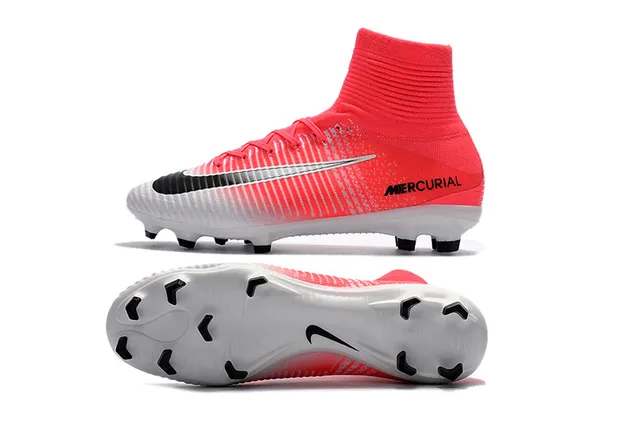Nike Mercurial Sapatos de Futebol de Corte Alto Gradiente Rosa Branco para Gramado Firme 2