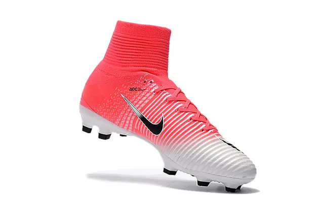Nike Mercurial Sapatos de Futebol de Corte Alto Gradiente Rosa Branco para Gramado Firme 3