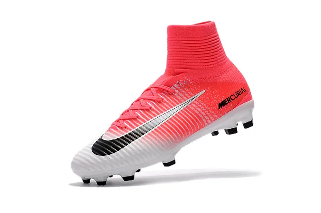 Nike Mercurial Sapatos de Futebol de Corte Alto Gradiente Rosa Branco para Gramado Firme 4