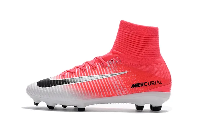 Nike Mercurial Sapatos de Futebol de Corte Alto Gradiente Rosa Branco para Gramado Firme 5