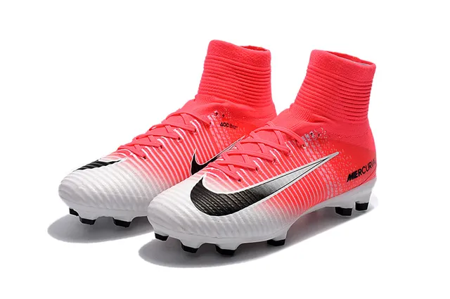 Nike Mercurial Sapatos de Futebol de Corte Alto Gradiente Rosa Branco para Gramado Firme 6