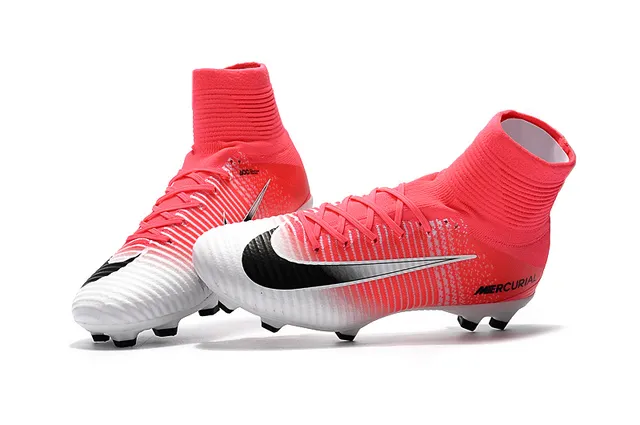 Nike Mercurial Sapatos de Futebol de Corte Alto Gradiente Rosa Branco para Gramado Firme 7