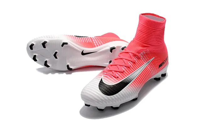 Nike Mercurial Sapatos de Futebol de Corte Alto Gradiente Rosa Branco para Gramado Firme 8
