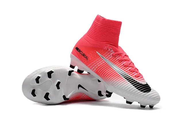 Nike Mercurial Sapatos de Futebol de Corte Alto Gradiente Rosa Branco para Gramado Firme 9
