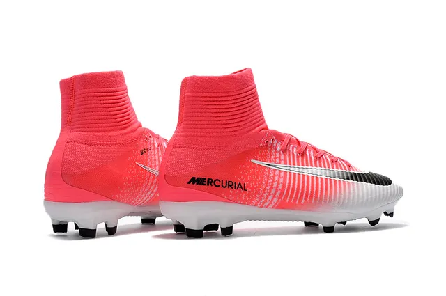 Nike Mercurial Sapatos de Futebol de Corte Alto Gradiente Rosa Branco para Gramado Firme 10