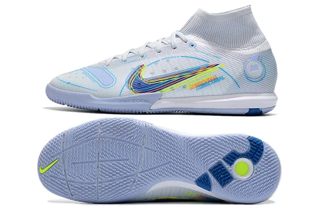Nike Mercurial Indoor Branco Azul Multicolor Sapatos de Futebol Indoor 4