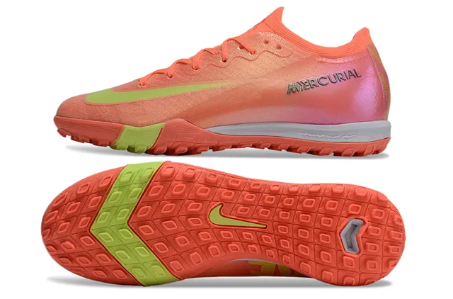 Nike Mercurial Orange Vert Upper en Tricot Semelle Moldée Chaussures de Football Turf 5
