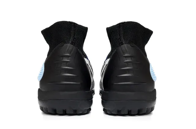 Nike Mercurial Superfly أسود بحري العلوة المصنوعة من القماش المحبوك بتصميم جورب المسامير المخروطية العشب الصناعي أحذية كرة القدم 4