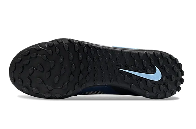 Nike Mercurial Superfly أسود بحري العلوة المصنوعة من القماش المحبوك بتصميم جورب المسامير المخروطية العشب الصناعي أحذية كرة القدم 6
