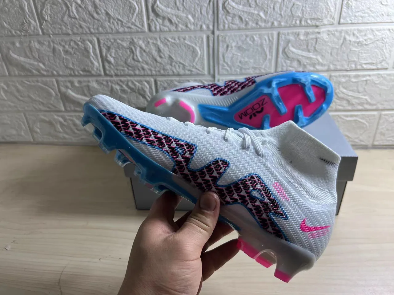 Nike Mercurial Vapor White Pink Blue Firm-Ground Soccer Shoes 5
