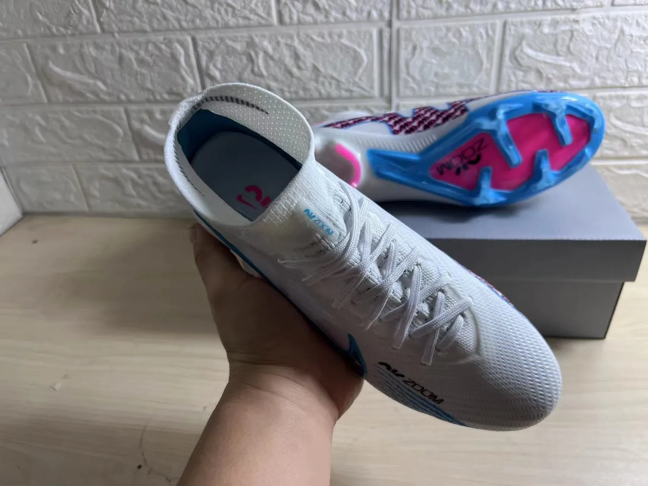 Nike Mercurial Vapor White Pink Blue Firm-Ground Soccer Shoes 6