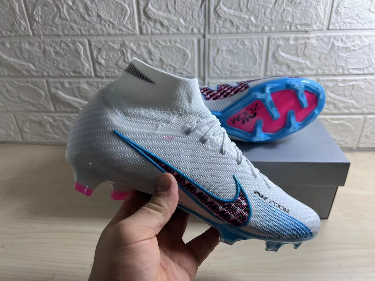 Nike Mercurial Vapor White Pink Blue Firm-Ground Soccer Shoes 7
