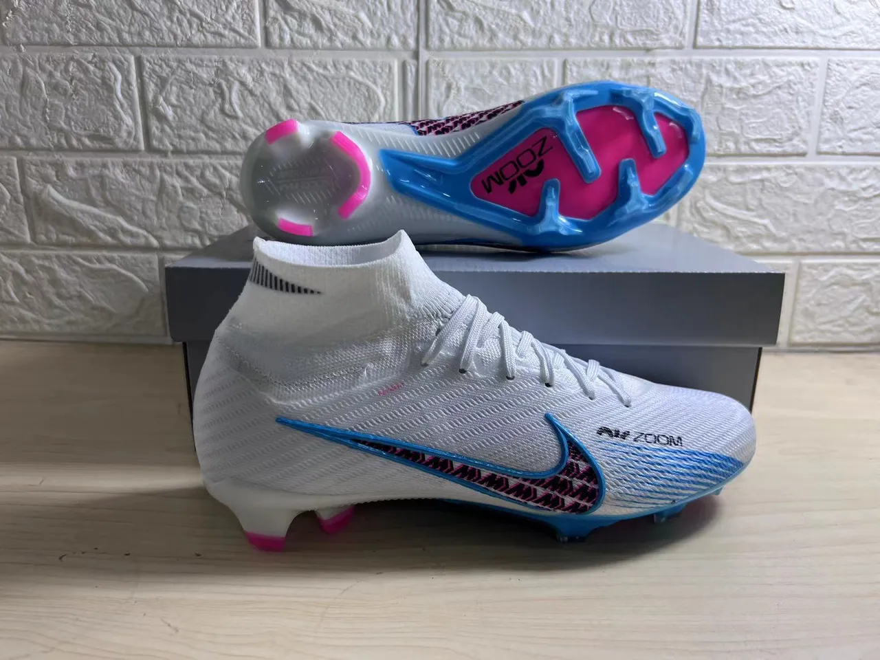Nike Mercurial Vapor White Pink Blue Firm-Ground Soccer Shoes 8