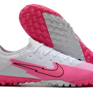 Nike Mercurial Vapor सफेद गुलाबी लो-कट निट अपर लाइटनिंग-बोल्ट ग्राफिक टर्फ सोकर जूते