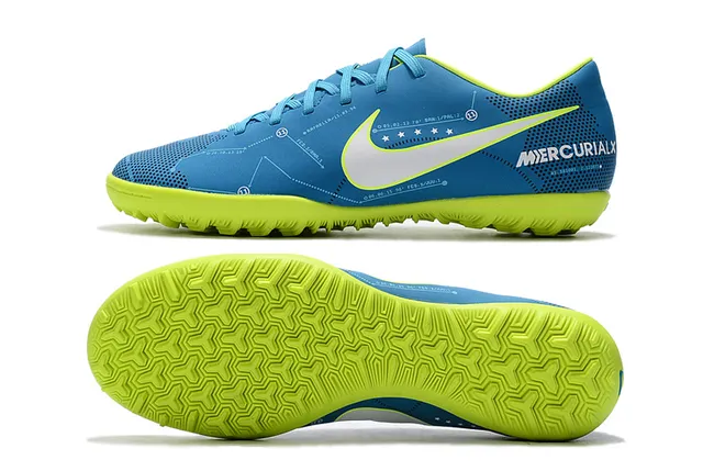 Nike Mercurial X Chaussures de football bleu et lime néon pour pelouse 4