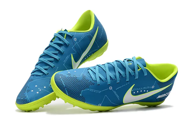 Nike Mercurial X Chaussures de football bleu et lime néon pour pelouse 5