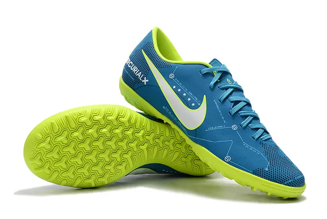 Nike Mercurial X Chaussures de football bleu et lime néon pour pelouse 8