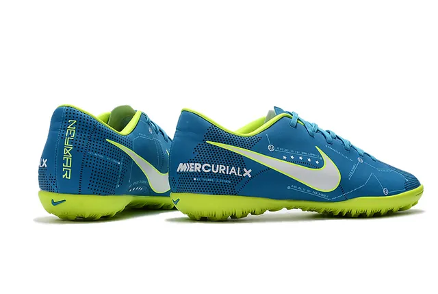 Nike Mercurial X Chaussures de football bleu et lime néon pour pelouse 10