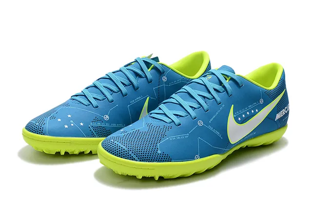 Nike Mercurial X Chaussures de football bleu et lime néon pour pelouse 11