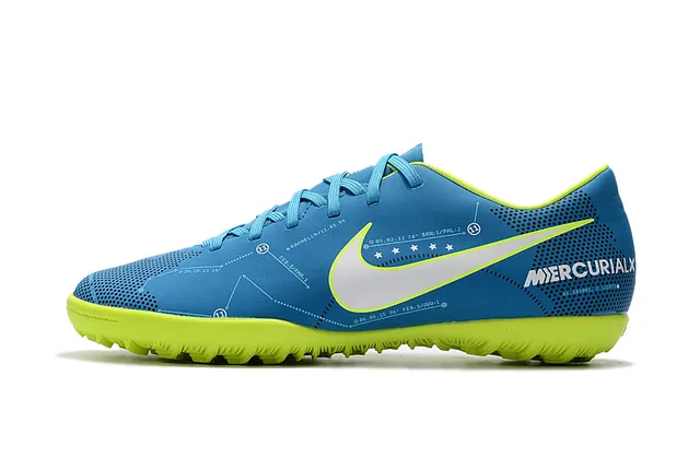 Nike Mercurial X Chaussures de football bleu et lime néon pour pelouse 12