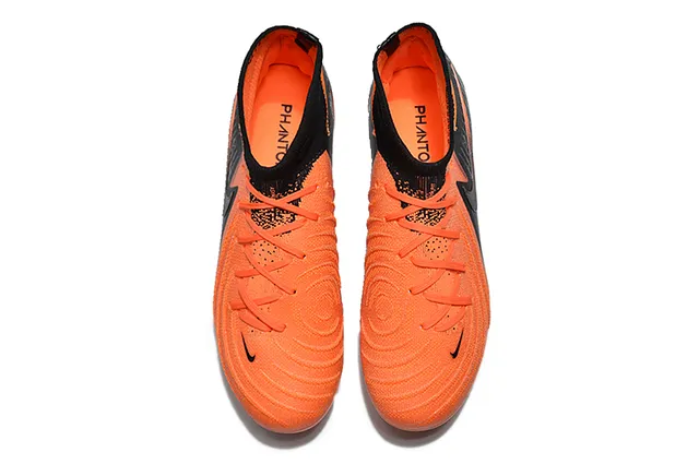 Nike Orange Black High-Cut Sock-Fit Collar Synthetic Textured Upper Firm-Ground Soccer Shoes 2
