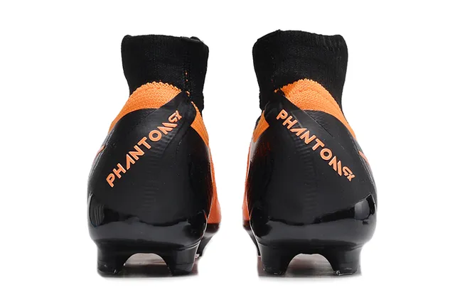 Nike Orange Black High-Cut Sock-Fit Collar Synthetic Textured Upper Firm-Ground Soccer Shoes 4