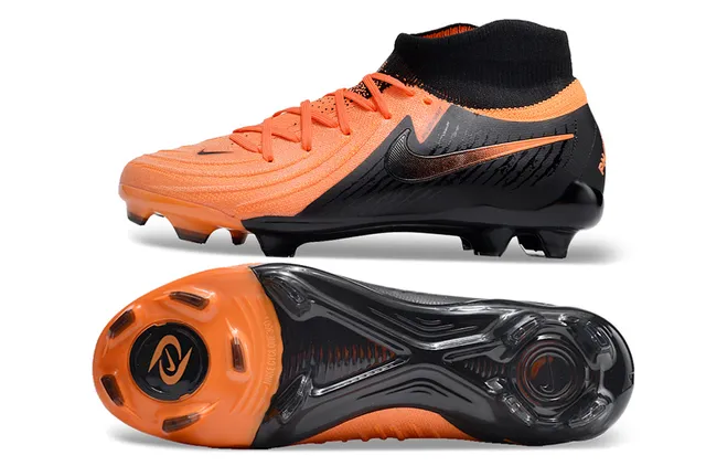 Nike Orange Black High-Cut Sock-Fit Collar Synthetic Textured Upper Firm-Ground Soccer Shoes 5