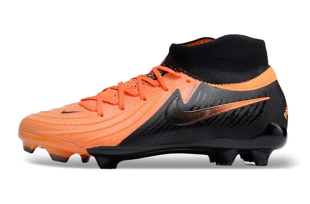 Nike Orange Black High-Cut Sock-Fit Collar Synthetic Textured Upper Firm-Ground Soccer Shoes 8