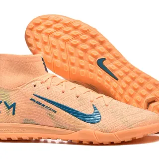 Nike Orange Blue Knit Sock-Collar Upper Monochrome Base Turf Soccer Shoes