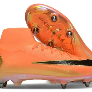 Nike برتقالي ذهبي حذاء كرة القدم عالي الارتفاع محبك سول شفاف قزحي أرضية صلبة