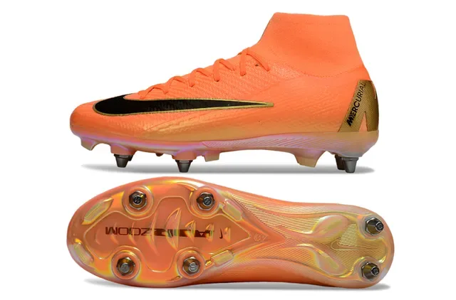 Nike Bottines de football hautes en maille orange doré semelle translucide irisée crampons pour sol ferme 6