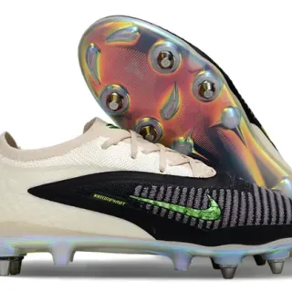 Nike Phantom GT Beige Black Knit Upper Holographic Sole Firm-Ground Soccer Shoes